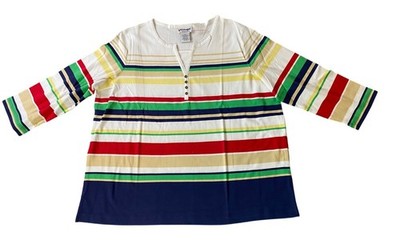 NWOT Striped Womens 3/4 Sleeve Henley Top 2X National Cotton Blend Multicolor