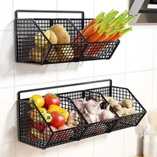Wall Mounted Wire Storage Basket Vegetable Fruit Rack Kitchen Organiser Shelf
