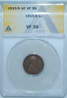 1915 S ANACS VF35 Lincoln Wheat Cent