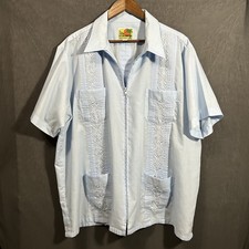 Haband Guayabera Shirt Mens XL Extra Large Light Blue Short Sleeve Full Zip