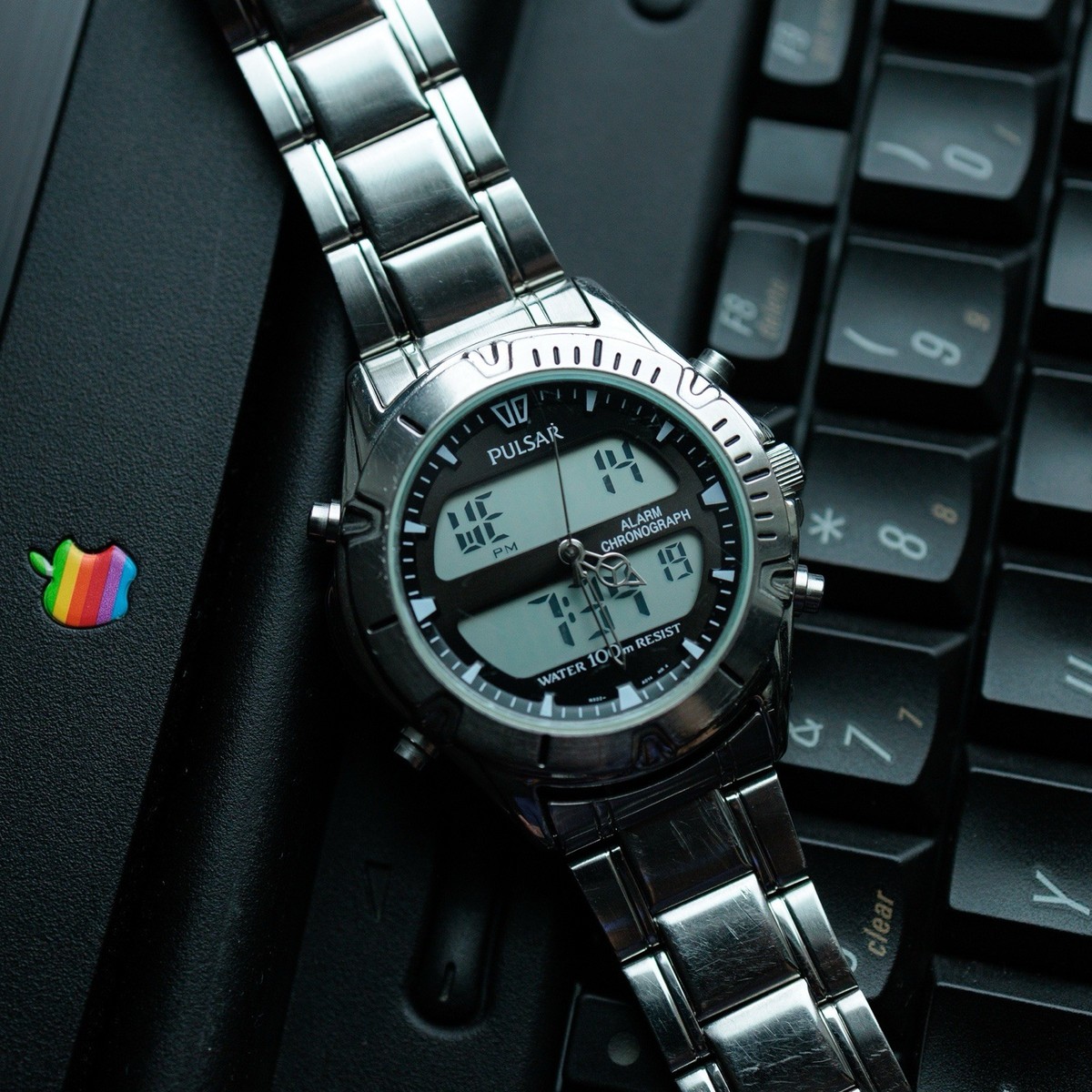 Pulsar Seiko Vintage Silver Dual LCD Analog Digital Watch NX02