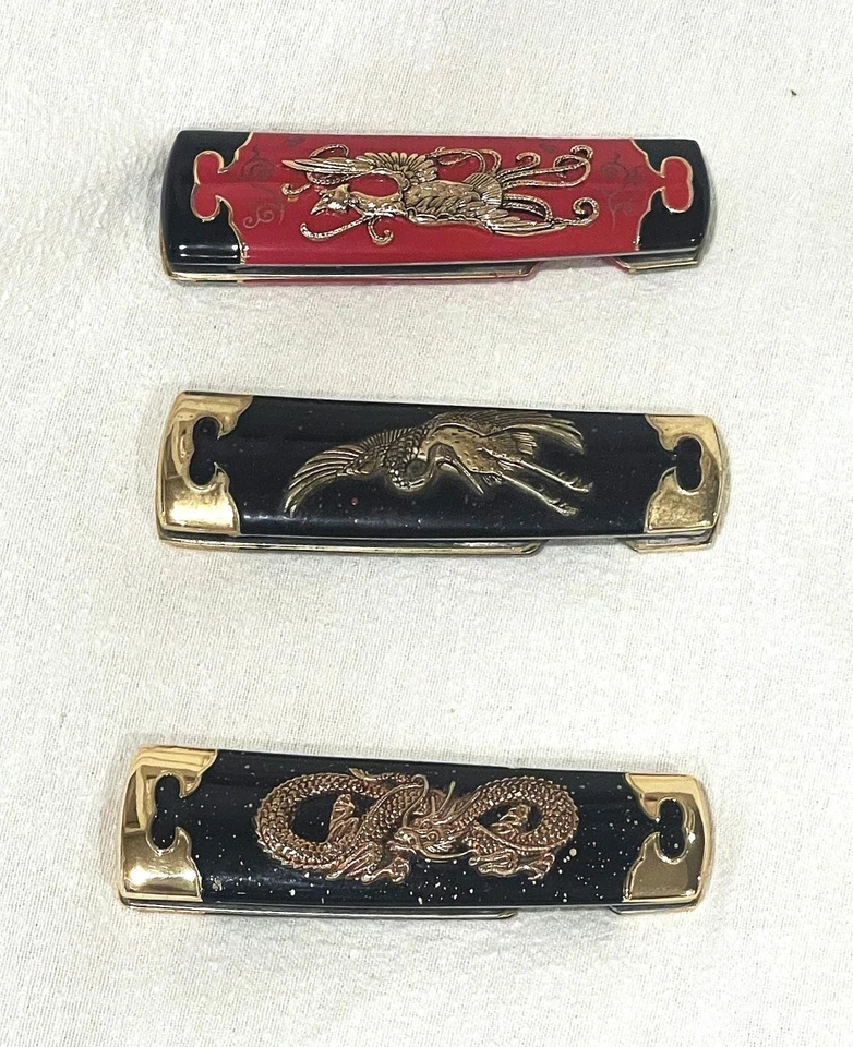 SIX Franklin Mint Rare Tanto Japanese Samurai Style Collector Folding Knives - Image 3 of 4