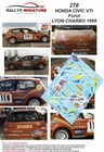 DECALS 1/43 REF 0278 HONDA CIVIC VTI Forot RALLYE LYON CHARBONNIERS 1999