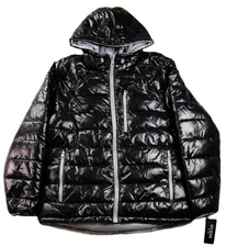 Guess Mens Puffer Jacket Coat XXL Quilted Hooded Reversible Black Gray $250 NEW
