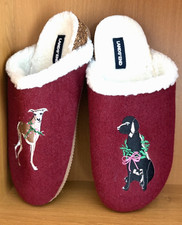 Lands End Women's 8 Burgundy Multi Dogs Faux Sherpa Lined Felt Clog Slippers NEW