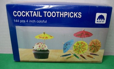 Fancy Drink 4'' Cocktail Umbrella Toothpicks Assorted colors 144ct sealed Box