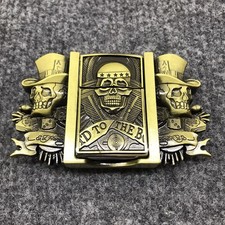 Antique Brushed Skull Belt Buckle with Lighter, Stock in US