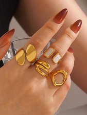 Multicolor 4pcs Gold Plated Asymmetrical Geometric Ring Set For Women