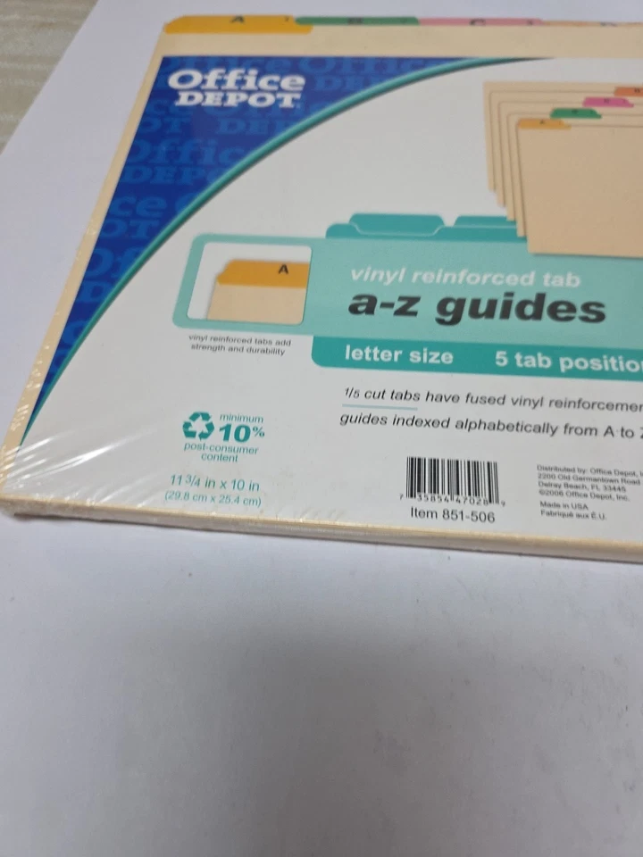 Office Depot Vinilo Alfabético Pestaña Superior Indexado Conjunto de Guía de Archivo Letra A-Z NOS 25c Foto 3 de 4
