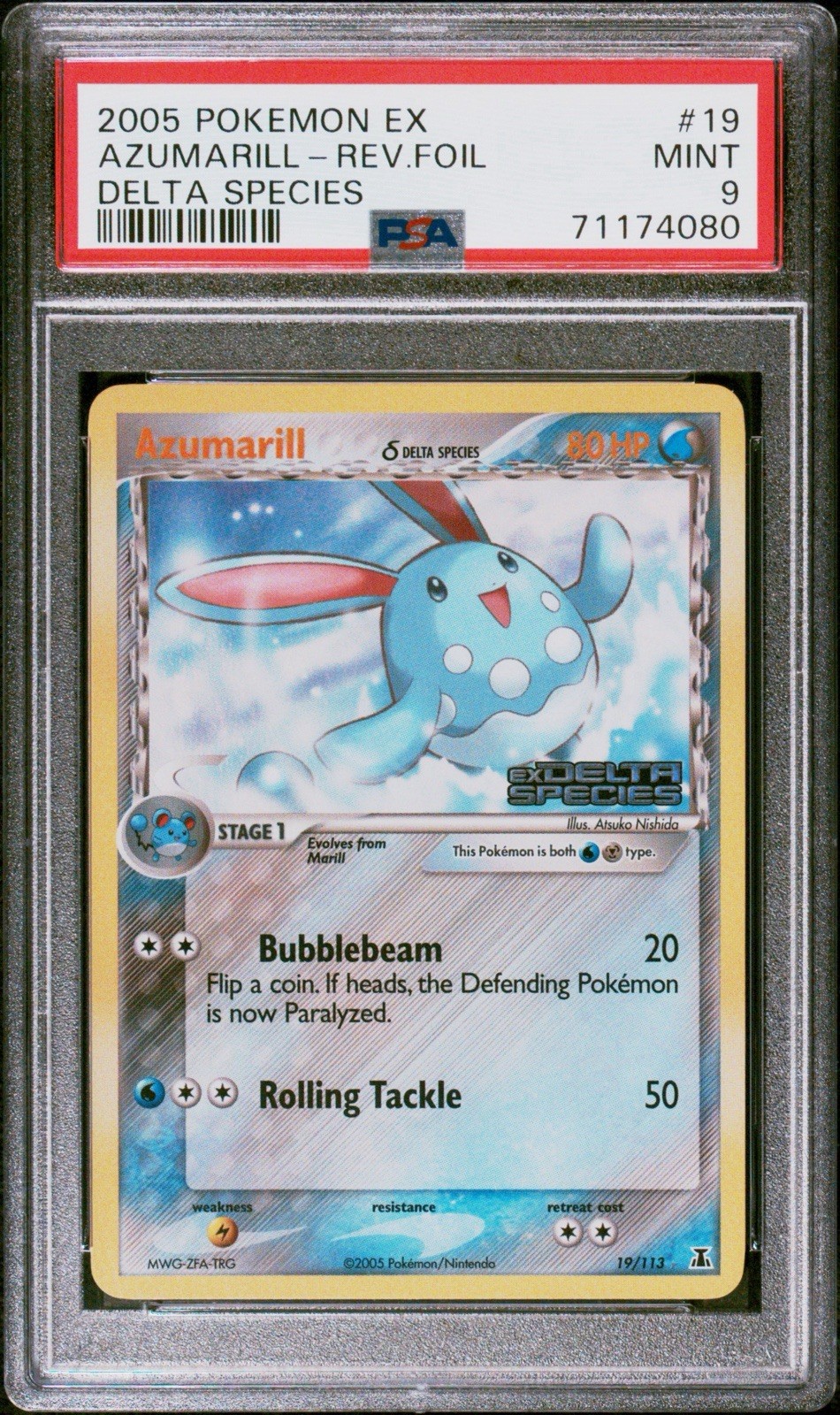 2005 POKEMON EX DELTA SPECIES #19 AZUMARILL-REVERSE FOIL PSA 9