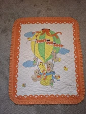 Vintage Baby Blanket Wall Decor "That's Our Baby" Animals Hot Air Balloon Ruffle