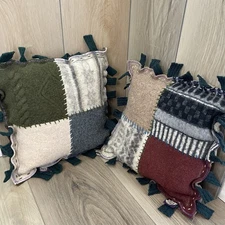 Crispina Ffrench Set Of 2 Pillows Wool Patchwork Handmade 13”x13” Made In USA