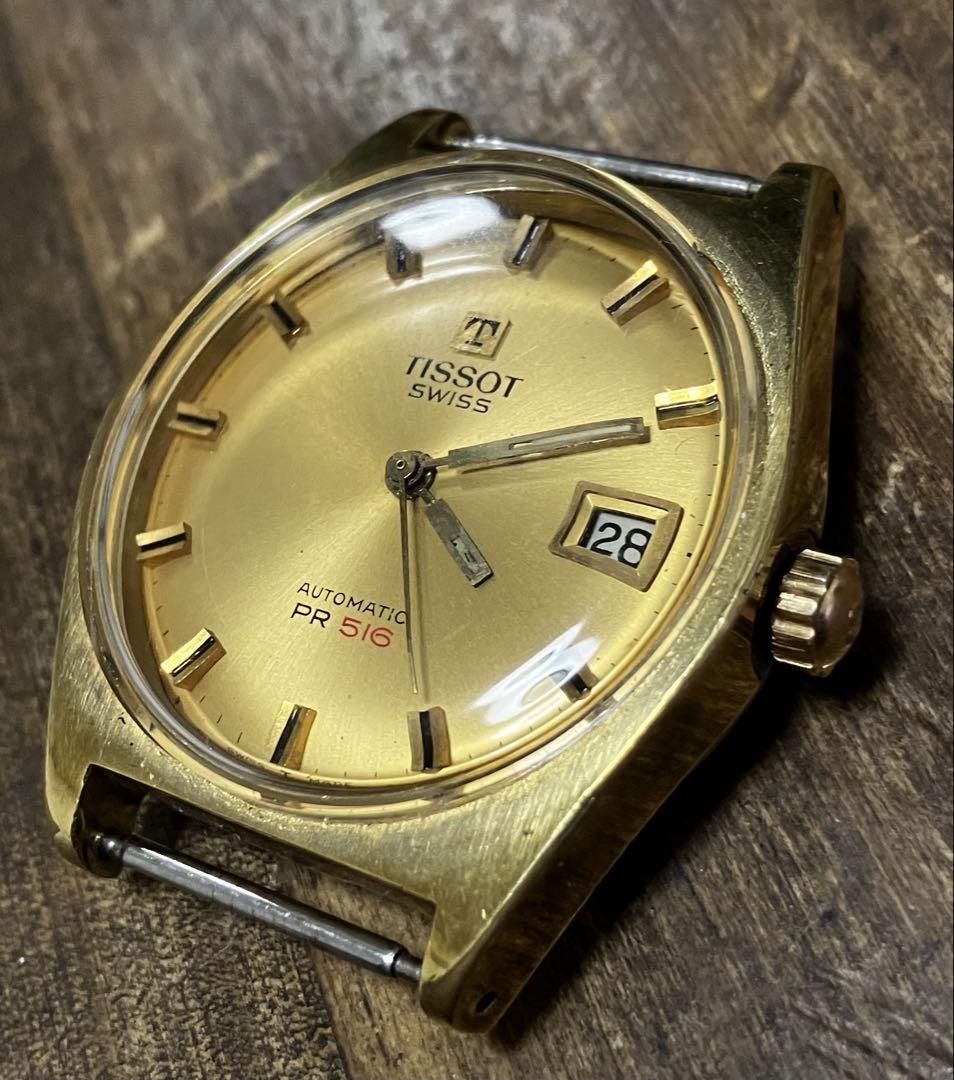 TISSOT PR516 自動巻時計　ゴールド1970年代　ヴィンテージウォッチ TISSOT PR516 Automatic Watch Gold 1970s Vintage Watch Belt