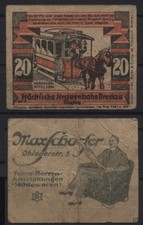 24687 - NOTGELD BRESLAU (heute: Wroclaw), St&auml;dtische Stra&szlig;enbahn, 20 Pf, o. D.