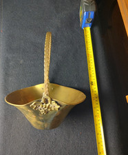 Vintage Brass Basket with Twisted Brass Handle and Grapes Design