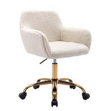Faux Fur Office Desk Chair, Comfy Swivel Armchair with White golden Base