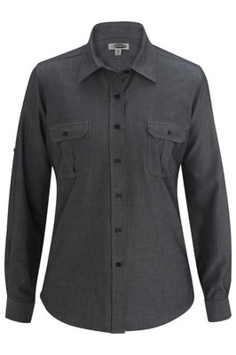Edwards Style #5298 Woman's Chambray Black Roll Up Sleeve Size: 4XL