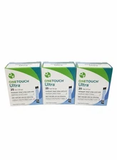 One Touch Ultra Test Strips 25 Count Boxes Lot of 3 Sealed Boxes (75)