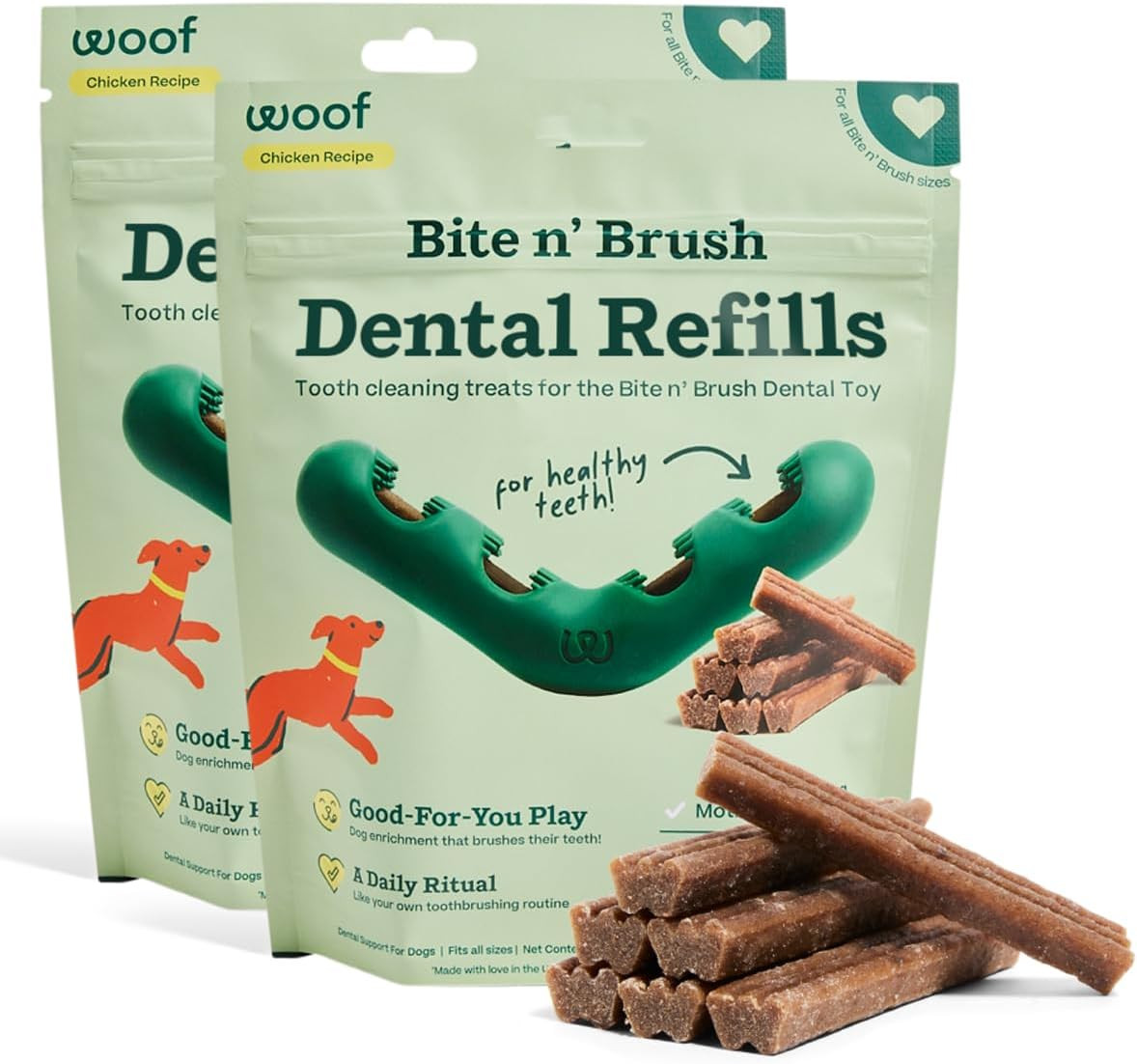WOOF - Bite N' Brush Refills for the Dog Toothbrush Toy - Sc