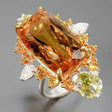 Handmade 24 ct Natural Citrine Quartz Ring 925 Sterling Silver Size 8.5 /R436347