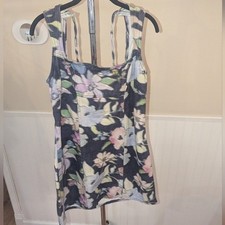 Nasty Gal Floral Denim Mini Dress Black Multi Open Back BGG26643-105-24 Size 12