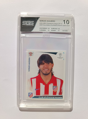 Sticker Sergio Agüero Atlético Panini UCL 2009-10 #256 Gradé SGS 10 Gem Mint