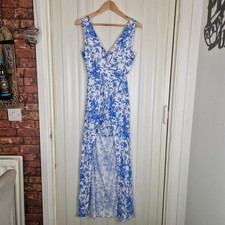 Parisian UK 6 Blue White Floral Maxi Playsuit Overlay Dress BNWT Holiday Boho