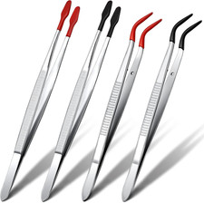 Zhehao 4 Pieces Tweezers with Rubber Tips PVC Coated Set Rubber Straight Flat Ti