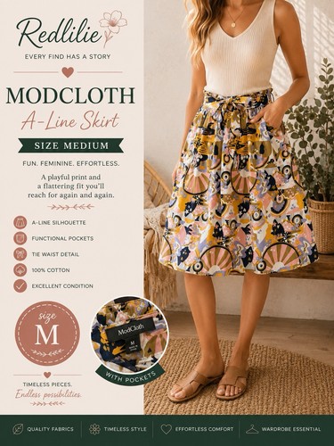 ModCloth Multi-Color Skirt With Pockets Pastel Purple And Orange Print- Size M