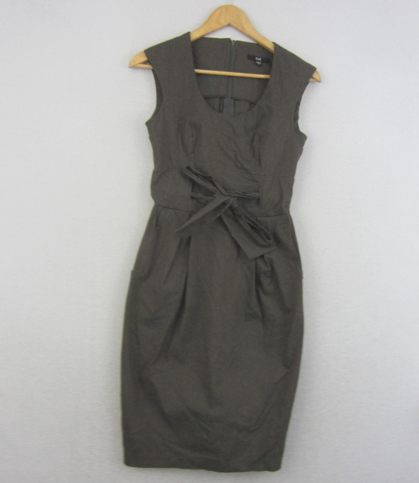 Cue Dress Womens 8 Extra Small Brown Sleeveless Sheath Stretch Work Event Career