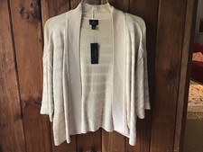 Worthington Gold Open Front Cardigan Size L 3/4 Sleeve Rib Knit
