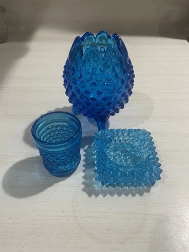 Vintage Fenton Hobnail Vase Candle Candle/toothpick Holder And Salt Cellar