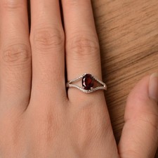 925 Sterling Silver Red Garnet Gemstone Minimal Ring For Women Duty Free