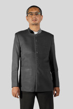 Black Clergy Jacket with Tonal Piping  Seven Buttons