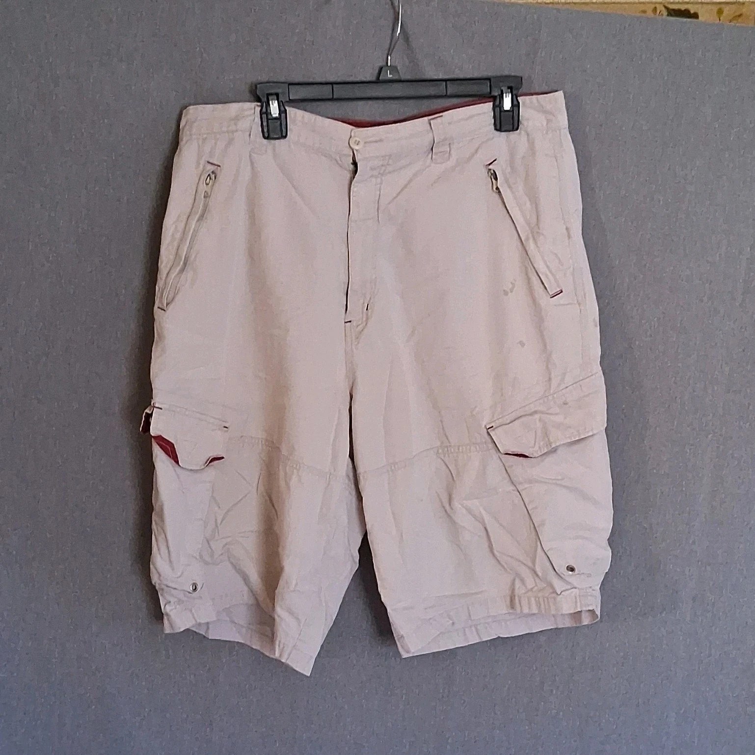 Anchor Blue Beige Cargo Shorts Cotton Ripstop Button Zip Cargo Pockets Men
