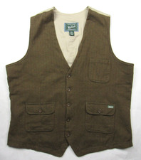 Woolrich Men's Ruxton Wool Blend Herringbone Utility Vest Size XL Olive Green