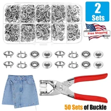 2x Metal Buckle Fasteners Fork Ring Press Nails Five Jaw Pliers Fabric Strap Kit