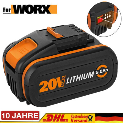 Für WORX WA3553 Li-Ion Akku 20V Max.8000mAh Ersatz Akku Ladestandsanzeige WA3551