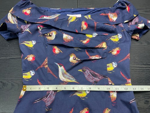 BELLE POQUE size 6 navy blue birds print dress off shoulder pencil style dressy - Picture 12 of 19