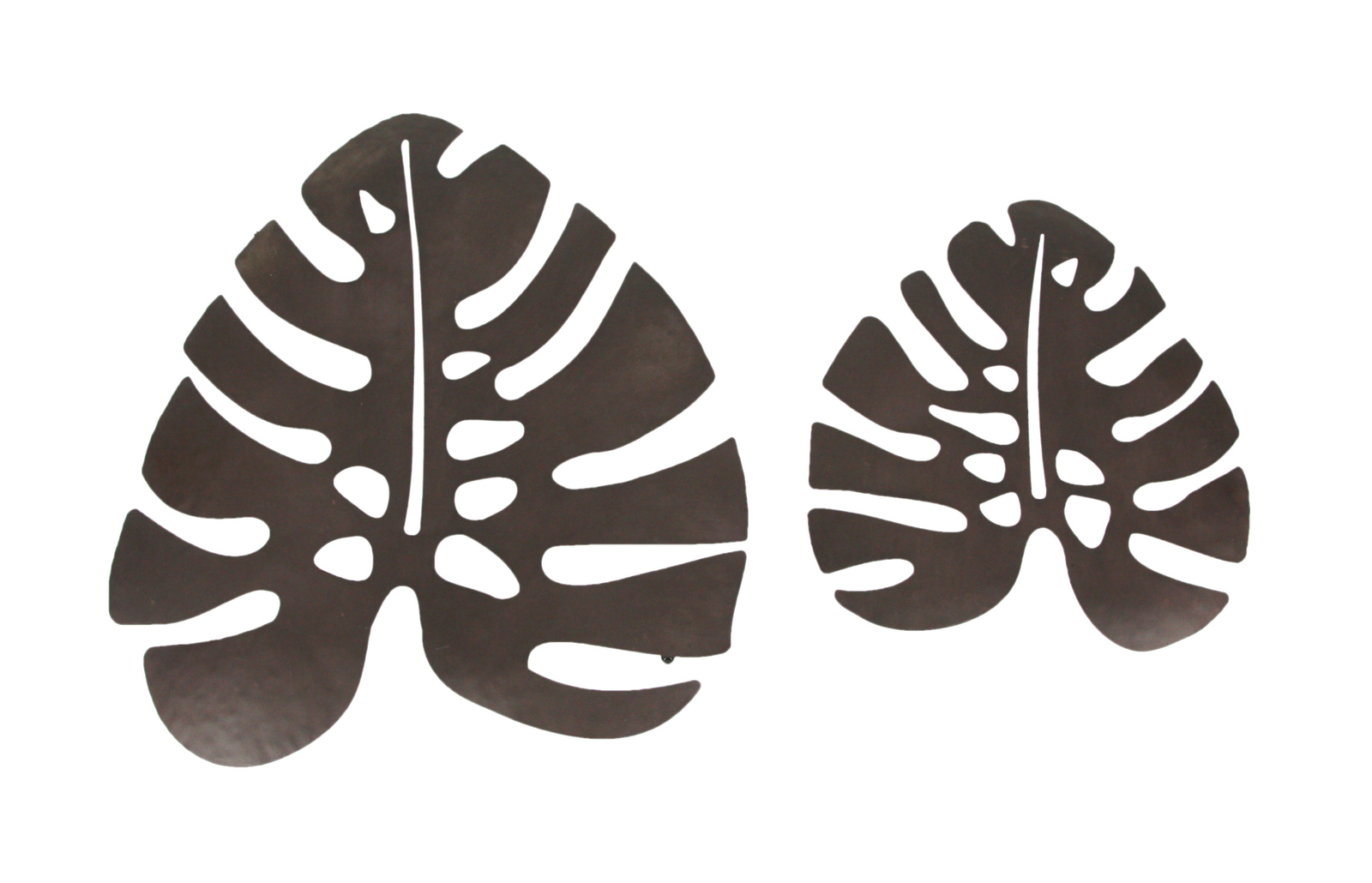 Scratch & Dent Set 2 Antique Brown Metal Monstera Leaf Sculptures Wall Hanging