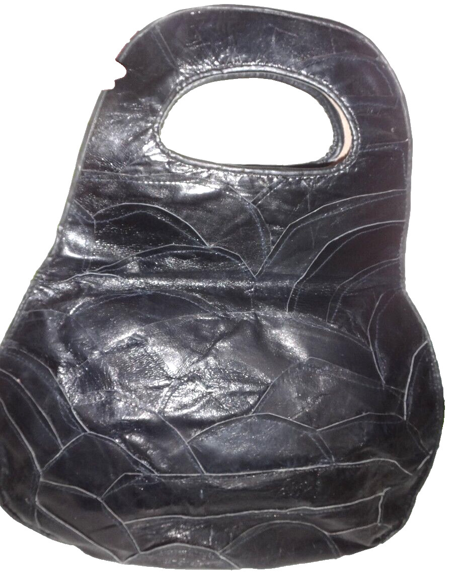 VINTAGE HANDMADE BLACK PATCHWORK BOHO LEATHER TOP… - image 3