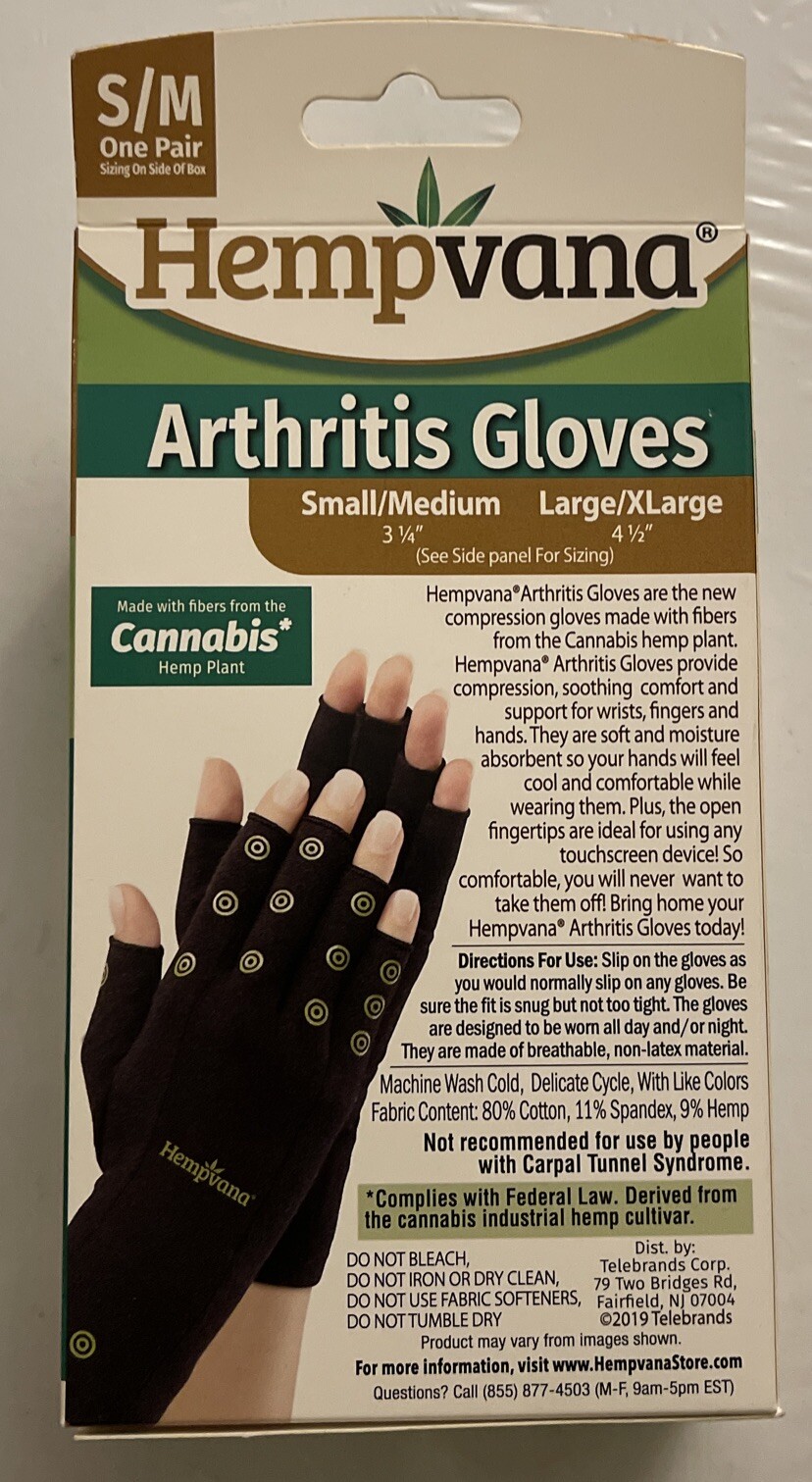 Hempvana Arthritis Relief Compression Support Gloves Size S/M BRAND NEW