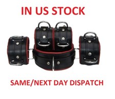 Handmade Unisex 5-Piece Black and Red Bondage Restraint Cuff Set