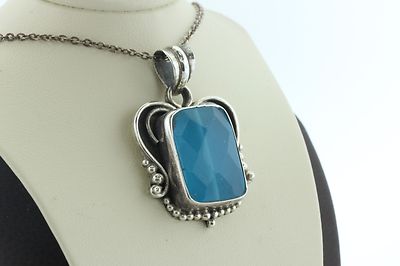 Sterling Silver 925 Filigree Scroll Design Pendant with Faceted 