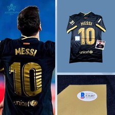 Lionel Messi Signed FC Barcelona 2020/21 Away Black  Gold Jersey W/ COA Beckett