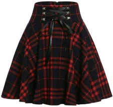 Women's High Waist Drawstring Plaid Ruffle Versatile Pleated Short Skirts