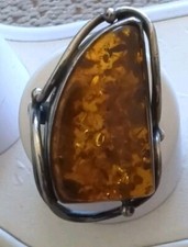 Baltic Amber Very Large Vintage STERLING SILVER Cocktail Ring Size 7-7 1/2