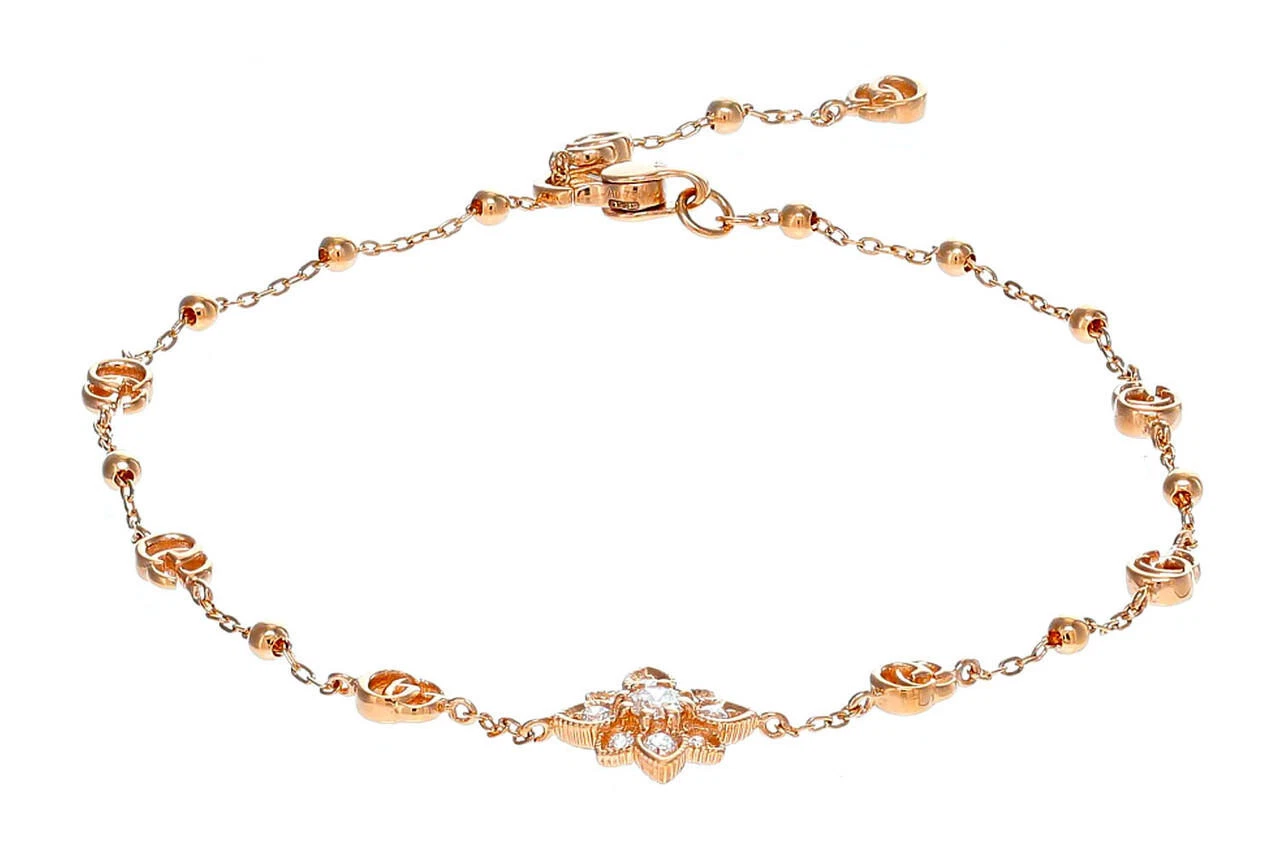 Bracciale Gucci Flora in oro rosa 18 carati con diamanti 0 17 ct YBA702389001017