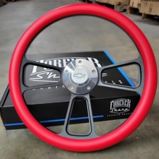 14 Black Steering Wheel Red Wrap Polished Licensed Chevy Bowtie Horn