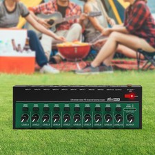 9 1 3in 10W 10 Channel Black/Green Mini Audio Mixer With USB charging cable plug